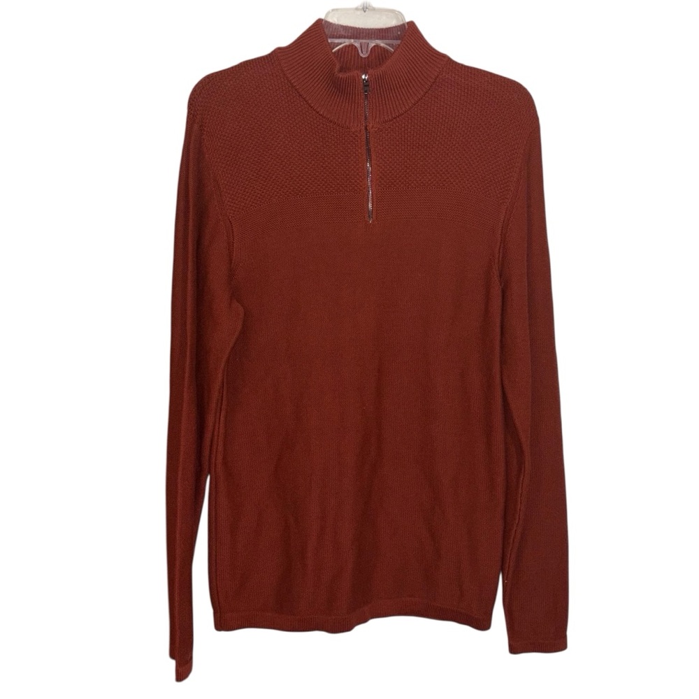 Flag & Anthem Sweater Quarter Zip Pullover Soft Cotton Brick Red Men’s Small